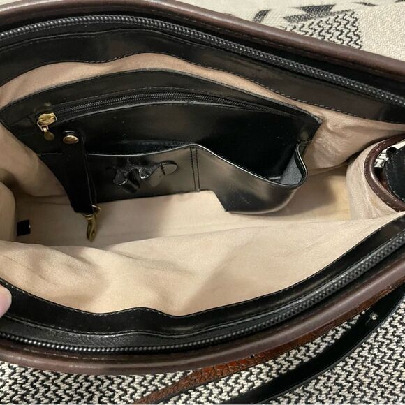 Brahmin Vintage Black Leather/Brown Croc Trim Shoulder/Crossbody Bag - Picture 8 of 11